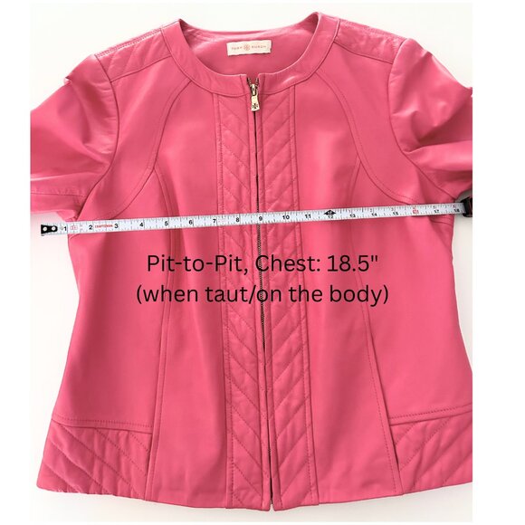 RARE Tory Burch Pink Leather Moto Jacket Size 6 - Picture 8 of 10